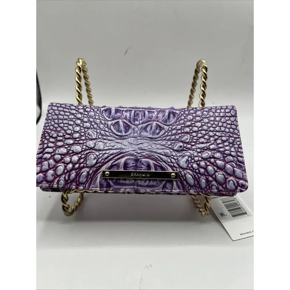 Brahmin Genuine Croc Embossed Patent Leather Bifold Violet Purple Wallet NWT